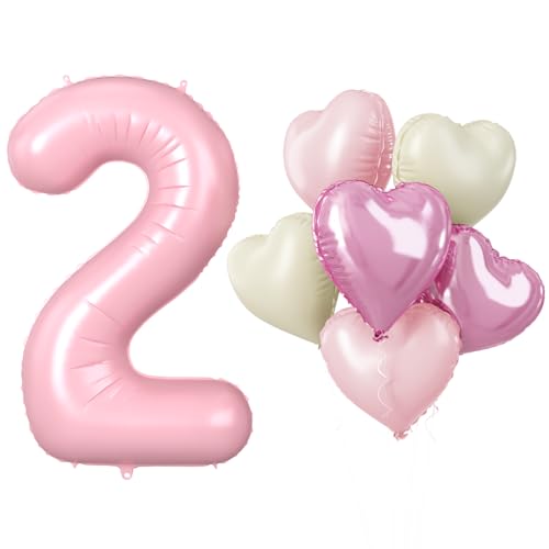 Biapian Luftballon 2. Geburtstag, XXL Pastell Rosa Folienballon Zahl 2 mit Herzluftballon, 40'' Hellrosa Zahlen 2 Ballon Geburtstagsdeko für Mädchen Frau Valentinstag 2 Jahre Jubiläum Party Dekoration Biapian Luftballon 2. Geburtstag, XXL Pastell Rosa Folienballon Zahl 2 mit Herzluftballon, 40'' Hellrosa Zahlen 2 Ballon Geburtstagsdeko für Mädchen Frau Valentinstag 2 Jahre Jubiläum Party Dekoration von Biapian