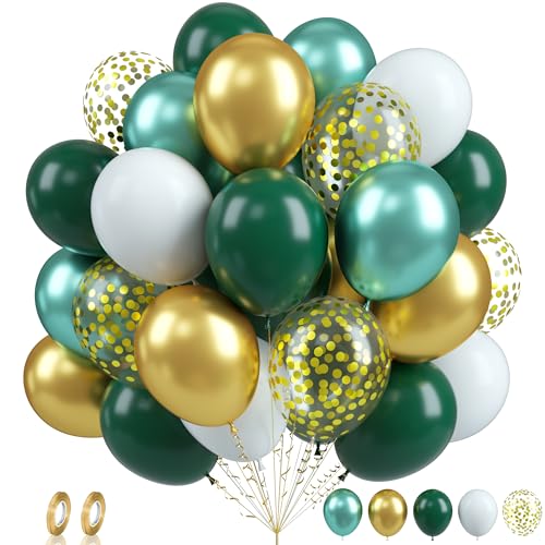 Biapian Luftballons Dunkelgrün, 60 Stück Grün Gold Luftballons, 12 Zoll Metallic Grün und Gold Latexballons Goldene Konfetti Ballons Helium für Dschungel-Safari Geburtstag Hochzeit Babyparty Deko von Biapian