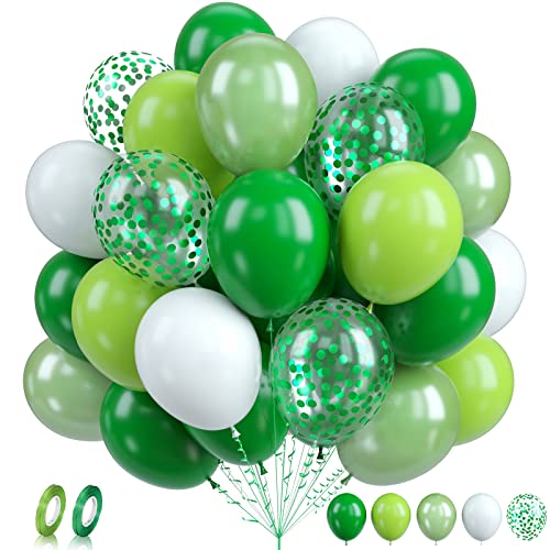 Biapian Luftballons Grün, 60 Stück Grün Weiß Luftballons Geburtstag, 12 Zoll Limette Hellgrüne Weiße Latexballons Grüne Konfetti Ballons Helium für Geburtstagsfeier Hochzeit Dschungel Babyparty Deko von Biapian