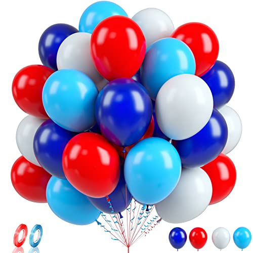 Biapian Luftballons Rot Weiß Blaue, 60 Stück Rote und Blaue Luftballons Geburtstag, 12 Zoll Rot Weiß Blauer Latexballons für Geburtstag Jubiläen Unabhängigkeit Feierlichkeiten Babyparty Hochzeit Deko von Biapian