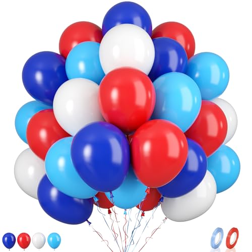 Biapian Luftballons Rot Weiß Blaue, 60 Stück Rote und Blaue Luftballons Geburtstag, 12 Zoll Rot Weiß Blauer Latexballons für Geburtstag Jubiläen Unabhängigkeit Feierlichkeiten Babyparty Hochzeit Deko von Biapian