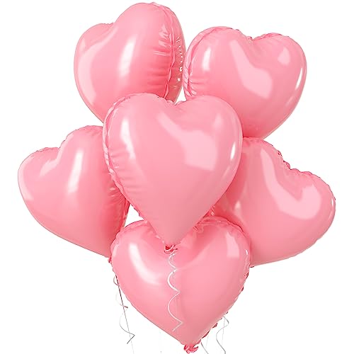 Biapian Rosa Herzballons Folie, 5 Stück Pastellrosa Herzform Luftballons Valentinstag, 45,7 cm Macaron Pink Folienballon Helium für Mädchen Frauen Geburtstag Valentinstag Hochzeit Babyparty von Biapian