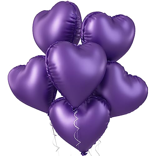 Biapian Folienballon Lila, 5 Stück Lila Herzluftballons Helium Hochzeit, Violetter Herz Luftballon Hochzeit 18 Zoll Herz Folienballon Valentinstag für Hochzeit Geburtstagsfeier Just Married Deko von Biapian