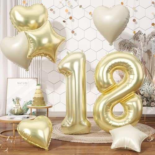 Folienballon Zahl 18 Gold, XXL Hellgold Zahlenballon 18 für Mädchen Junge, 40 Zoll Zahlen Luftballon 18. Geburtstag Deko mit Creme Herzluftballons Helium für Kinder Babyparty 18 Jahre Geburtstagsdeko Folienballon Zahl 18 Gold, XXL Hellgold Zahlenballon 18 für Mädchen Junge, 40 Zoll Zahlen Luftballon 18. Geburtstag Deko mit Creme Herzluftballons Helium für Kinder Babyparty 18 Jahre Geburtstagsdeko von Biapian