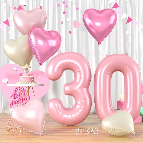 Folienballon Zahl 30 Rosa, XXL Pastell Rosa Zahlenballon 30, 40 Zoll Groß Hellrosa Zahlen Luftballon 30. Geburtstag Deko mit Herzluftballons Helium für Frau Mädchen Babyparty 30 Jahre Geburtstagsdeko Folienballon Zahl 30 Rosa, XXL Pastell Rosa Zahlenballon 30, 40 Zoll Groß Hellrosa Zahlen Luftballon 30. Geburtstag Deko mit Herzluftballons Helium für Frau Mädchen Babyparty 30 Jahre Geburtstagsdeko von Biapian