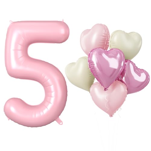 Folienballon Zahl 5 Rosa, XXL Pastell Rosa Zahlenballon 5 für Mädchen, 40 Zoll Hellrosa Zahlen Luftballon 5. Geburtstag Deko mit Herzluftballons Helium für Kinder Babyparty 5 Jahre Geburtstagsdeko Folienballon Zahl 5 Rosa, XXL Pastell Rosa Zahlenballon 5 für Mädchen, 40 Zoll Hellrosa Zahlen Luftballon 5. Geburtstag Deko mit Herzluftballons Helium für Kinder Babyparty 5 Jahre Geburtstagsdeko von Biapian