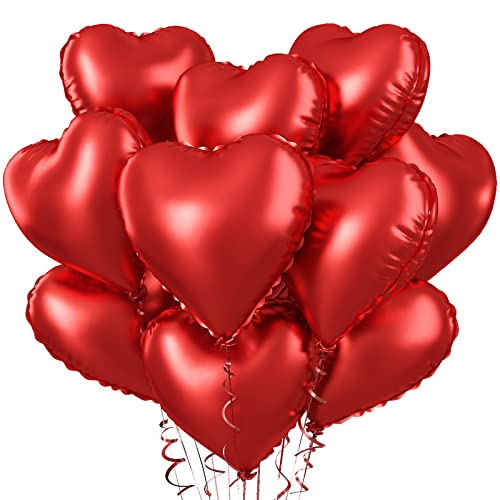 Herz Luftballons Rot, 10 Stück Herzluftballons Hochzeit, Folienballon Herz Rot 18 Zoll Rote Helium Ballons Hochzeit Geburtstag Deko Valentinstag für Hochzeit Geburtstagsfeier Just Married Deko von Biapian