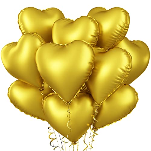 Herzluftballons Gold, 10 Stück Gold Folienballon Herz, Gold Herzluftballons Helium Hochzeit 18 Zoll Gold Herz Folienballon Deko Valentinstag für Gold Hochzeit, Geburtstagsfeier, Just Married Deko von Biapian