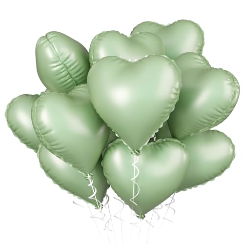 Herzluftballons Grün, 10 Stück Sage Grün Folienballon Herz, Grün Herzluftballons Helium Hochzeit 18 Zoll Herz Folienballon Deko Valentinstag für Hochzeit, Geburtstagsfeier, Dschungel Party Deko von Biapian