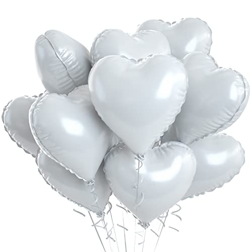 Herzluftballons Weiß, 10 Stück Grau Weiße Folienballon Herz, Weiß Herzluftballons Helium Hochzeit 18 Zoll Weiss Herz Folienballon Valentinstag für Weiß Hochzeit, Geburtstagsfeier, Just Married Deko von Biapian