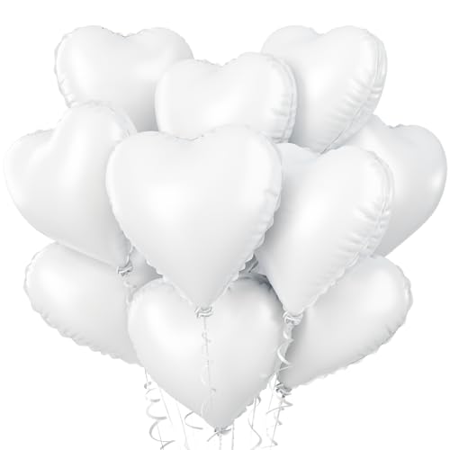 Herzluftballons Weiß, 10 Stück Weiße Folienballon Herz, Weiß Herzluftballons Helium Hochzeit 18 Zoll Weiss Herz Folienballon Deko Valentinstag für Weiß Hochzeit, Geburtstagsfeier, Just Married Deko von Biapian