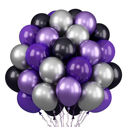 Lila und schwarze Luftballons, 30 Stück 12 Zoll Metallic Lila Luftballons, Metallic Silber Retro Lila Luftballons, Lila Schwarz Luftballons für Geburtstagsfeier Dekorationen, Verlobung Babyparty von Biapian