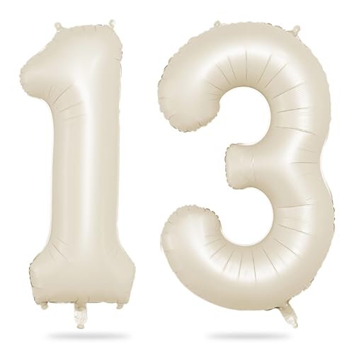 Luftballon 13, 40 Zoll Luftballon 13. Geburtstag, XXL Creme Weiß Zahlen 13 Luftballon Sandweiß Folienballon Helium Ballons für Babyparty Junge Männer 13 Jahre Geburtstags Party Deko (Nummer 13) von Biapian
