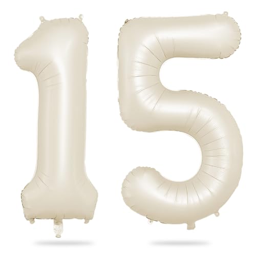 Luftballon 15, 40 Zoll Luftballon 15. Geburtstag, XXL Creme Weiß Zahlen 15 Luftballon Sandweiß Folienballon Helium Ballons für Babyparty Junge Männer 15 Jahre Geburtstags Party Deko (Nummer 15) von Biapian