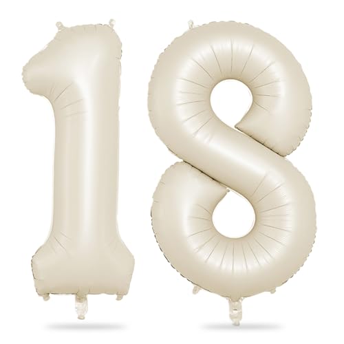 Luftballon 18, 40 Zoll Luftballon 18. Geburtstag, XXL Creme Weiß Zahlen 18 Luftballon Sandweiß Folienballon Helium Ballons für Babyparty Junge Männer 18 Jahre Geburtstags Party Deko (Nummer 18) von Biapian
