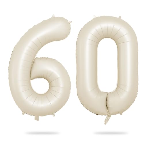 Luftballon 60, 60 Zoll Luftballon 60. Geburtstag, XXL Creme Weiß Zahlen 60 Luftballon Sandweiß Folienballon Helium Ballons für Babyparty Junge Männer 60 Jahre Geburtstags Party Deko (Nummer 60) von Biapian