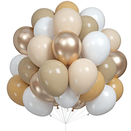 Luftballons Aprikosen, 60 Stück Beige Gold Weiße Luftballons Geburtstag, 12Zoll Weiß Aprikose Latexballons Metallic Gold Helium Luftballon für Geburtstag Hochzeit Babyparty Safari Dschungel Party Deko von Biapian