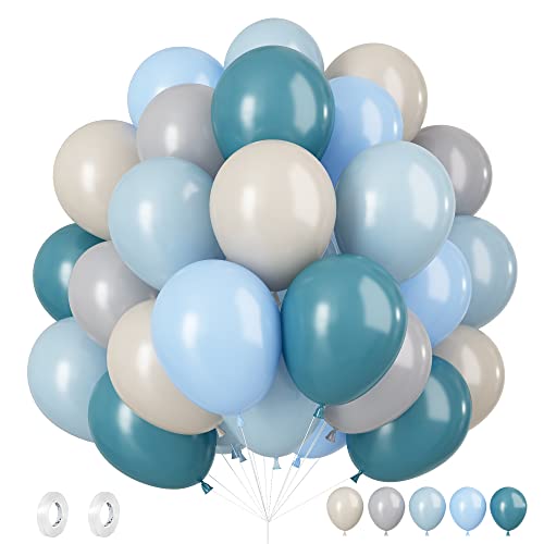 Luftballons Blau, 60 Stück Luftballons Makronenblau Weiß, 12 Zoll Vintage Blau Weiß Geburtstag Luftballons Blau Grau Helium Ballons für Geburtstagsdeko Kinder Babyparty Hochzeitsdeko Babyparty Deko von Biapian
