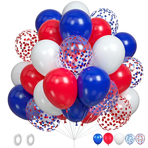 Luftballons Blau Rot Weiß, 60 Stück Rot Blau Konfetti Luftballons, 12 Zoll Rot Weiß Blau Latexballon für Helium Geburtstag Luftballon für Jubiläumsdekorationen Babyparty Geburtstagsparty Hochzeit Deko von Biapian
