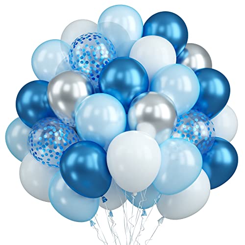 Luftballons Blau Weiß, 30 Stück Luftballons Konfetti Blau, Matellic Blau Silber Geburtstag Luftballons Latex Helium Ballons für Geburtstagsdeko Jungen Babyparty Hochzeitsdeko Junggesellinnenabschied von Biapian