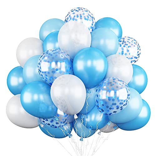 Luftballons Blau Weiß, 60 Stück Luftballons Konfetti Blau, Dark Blau Weiß Geburtstag Luftballons Hellblau Helium Ballons für Geburtstagsdeko Jungen Babyparty Hochzeitsdeko Junggesellinnenabschied Deko von Biapian