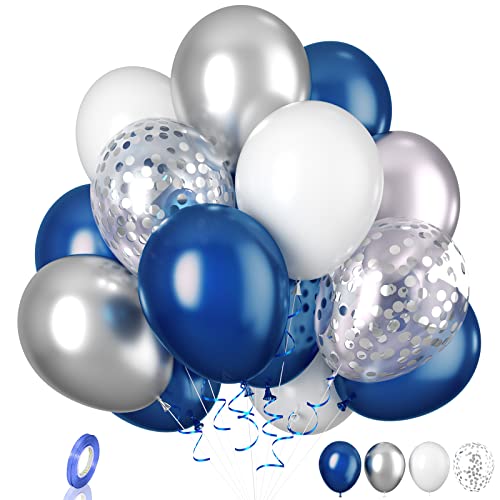 Luftballons Blaue, 20 Stück Marineblau Silber Luftballons Geburtstag, 12 Zoll Blaue und Silbern Latexballons, Silber Konfetti ballons Helium für Geburtstag Babyparty Hochzeit Abschlussfeier Party Deko von Biapian