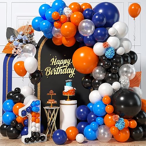 Luftballons Girlande Blau Orange, 113 Stück Marineblau Orange Ballon Girlande mit Dunkel Blaue Orange Schwarz Weiß Latexballons für Jungen Männer Weltraumthema Abschlussfeier Geburtstag Party Deko von Biapian