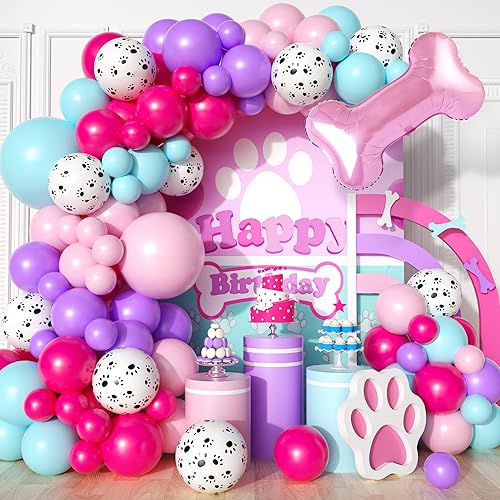 Luftballons Girlande Paw, 103 Stück Hund Paw Geburtstagdeko mit Rosa Lila Blaue Latexballons Pfotenabdruck Knochenförmiger Folienballons für Mädchen Patrouille Theme Babyparty Geburtstag Party Deko von Biapian