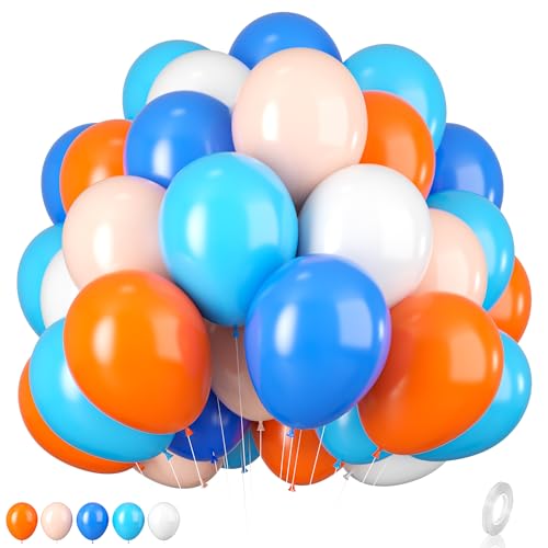 Luftballons Orange Blaue, 12 Zoll blau-orange-weiße Luftballons, Pastellorange, Königsblau, weiße Luftballons mit Bändern für Geburtstag, Babyparty, Abschlussfeier, Verlobung, Party-Dekorationen von Biapian