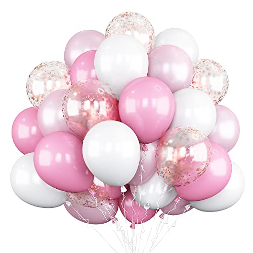 Luftballons Rosa, 60 Stück Metallic Rosa Luftballons Geburtstag, Rosegold Konfetti Ballons Perle Rosa Latex Luftballon Helium Party Dekoration für Mädchen Geburtstagsfeier Brautparty Babyparty Deko von Biapian