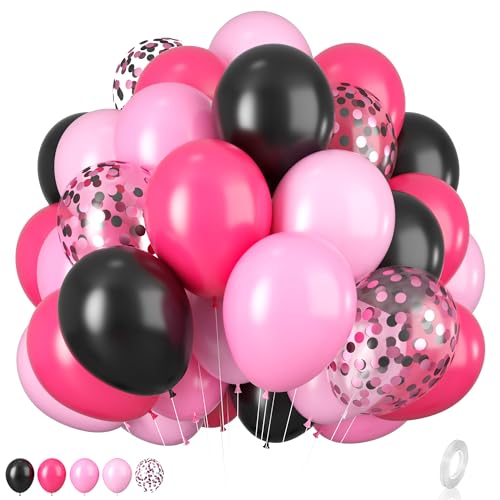 Luftballons Rosa schwarze, 12 Zoll Pink Schwarz Luftballons Set mit Schwarz Rosa Konfetti Luftballons, Pastell rosa Hellrosa Schwarz Luftballons für Mädchen Hochzeits dekorationen von Biapian