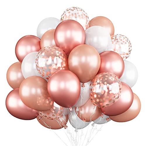 Luftballons Rosagold, 60 Stück Luftballons Geburtstag Rosagold Weiß, Rosagold Konfetti Ballons Latex Luftballon Helium Party Dekoration für Mädchen Geburtstagsfeier Brautparty Babyparty Deko von Biapian