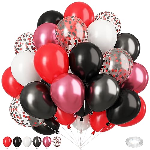 Luftballons Rot Weiß Schwarz Set, 50 Stück Luftballons Rot Konfetti Metallic Schwarz Rot Luftballons Hochzeit ballons für Geburtstag, Hochzeit, Brautparty, Abschlussfeier, Party-Dekoration von Biapian