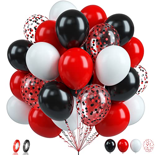 Luftballons Rote und Schwarze, 60 Stück Rot Weiß Schwarze Luftballons Geburtstag, 12 Zoll Schwarz Rote Konfetti-Luftballons, Rot Weiß Latexballons für Geburtstag Karneval Babyparty Piratenparty Deko von Biapian