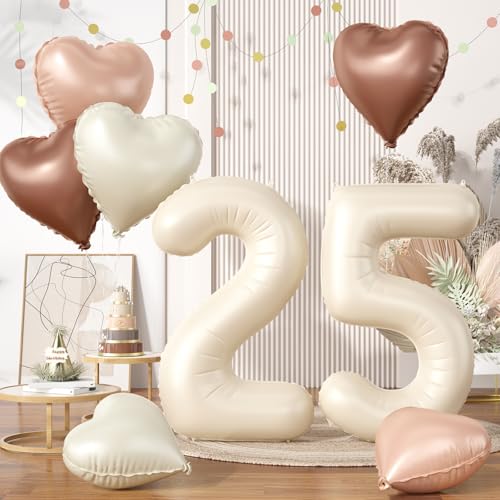 Luftballons Zahlen 25, Beige Creme Ballon Zahl 25 Geburtstagsdeko, Aprikose Braun Herz Luftballons Hochzeit Deko, Nude Neutraler Folienballon Helium für Frauen 25. Geburtstag Jubiläum Party Dekoration Luftballons Zahlen 25, Beige Creme Ballon Zahl 25 Geburtstagsdeko, Aprikose Braun Herz Luftballons Hochzeit Deko, Nude Neutraler Folienballon Helium für Frauen 25. Geburtstag Jubiläum Party Dekoration von Biapian
