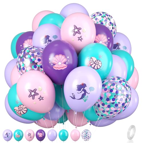 Meerjungfrau Luftballons, Meerjungfrau lila rosa blaugrüner Ballon mit Muschelschale, Seestern-Aufdruck, Meerjungfrau-Konfetti-Ballon für Mädchen Meerjungfrauen Geburtstag Babyparty Hochzeit Deko Meerjungfrau Luftballons, Meerjungfrau lila rosa blaugrüner Ballon mit Muschelschale, Seestern-Aufdruck, Meerjungfrau-Konfetti-Ballon für Mädchen Meerjungfrauen Geburtstag Babyparty Hochzeit Deko von Biapian