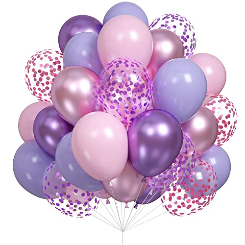 Rosa Lila Luftballons Set, 60 Stück lila rosa Konfetti Ballons, 30,5 cm metallische lila rosa Latexballons für Helium, Macaron-Partyballons für Mädchen Geburtstag Babyparty Hochzeit Party Dekoration von Biapian