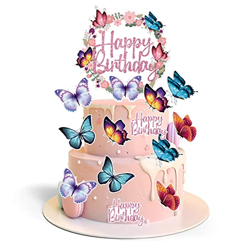 Schmetterlinge Geburtstag Deko, Schmetterlinge Tortendeko 13 Stück Tortendeko Geburtstag Mädchen mit Rosa Lila Schmetterlinge Kuchen Deko Birthday Cupcake für Geburtstag Party Deko Mädchen Frauen von Biapian