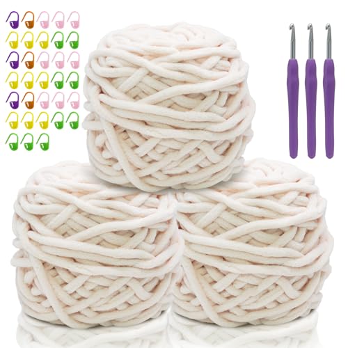 Biaungdo Chenille-Garn zum Häkeln, 100 g, Beige, weiches, sperriges, dickes, flauschiges Samtgarn zum Stricken von Decken, Basteln, mit kleinen Kunststoffnadeln und Häkelnadel Biaungdo Chenille-Garn zum Häkeln, 100 g, Beige, weiches, sperriges, dickes, flauschiges Samtgarn zum Stricken von Decken, Basteln, mit kleinen Kunststoffnadeln und Häkelnadel von Biaungdo