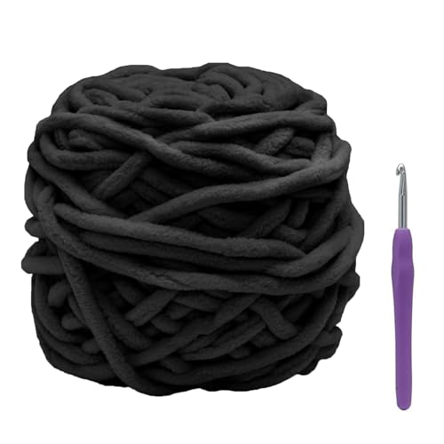 Biaungdo Chenille-Garn zum Häkeln, 100 g, schwarz, weich, sperrig, dick, flauschiges Garn, Samtgarne zum Stricken von Decken, Basteln, mit kleinen Kunststoffnadeln und Häkelnadel Biaungdo Chenille-Garn zum Häkeln, 100 g, schwarz, weich, sperrig, dick, flauschiges Garn, Samtgarne zum Stricken von Decken, Basteln, mit kleinen Kunststoffnadeln und Häkelnadel von Biaungdo