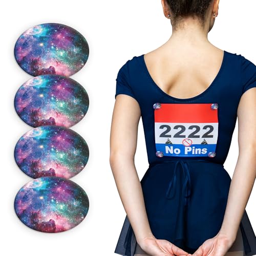 danceSNAPS Lätzchenclips von BibBoards – Sicherheitsverschlüsse für Tänzer, Wettbewerbe, Rodeos – sichere Zahlen ohne Nadeln – wiederverwendbar, nicht beschädigend, sanft zum Stoff, Galaxie (4 Stück) von BibBoards