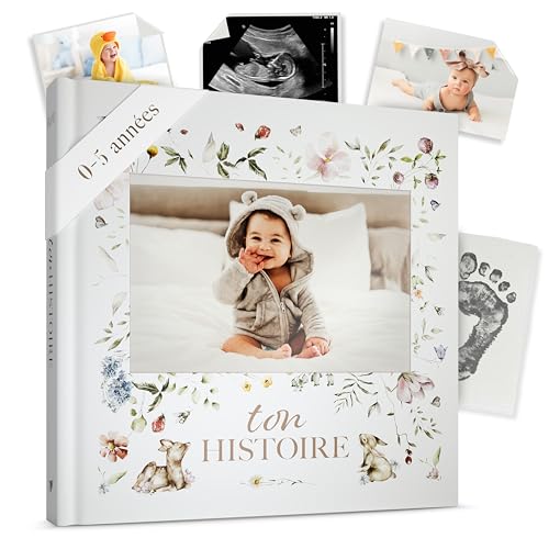 Geburtsbuch – Fotoalbum und Geburt – Geschenk zur Geburt 132 Seiten und Fotoalbum Scrapbooking – Buch zur Geburt Baby Jungen und Mädchen – Fotos 10 x 15 (Wald) von Bibi & Beau