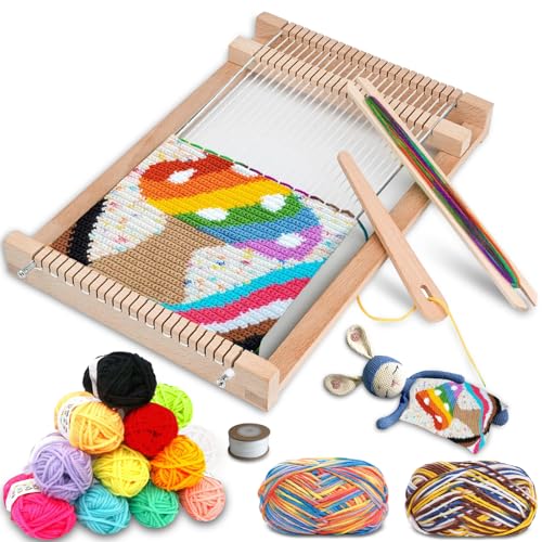 Bibykivn Webrahmen für Kinder, DIY Holz Webrahmen Set, 29x19cm Holz Kind-Webrahmen mit Farbige Wolle für Kinder, Schüler und Anfänger von Bibykivn