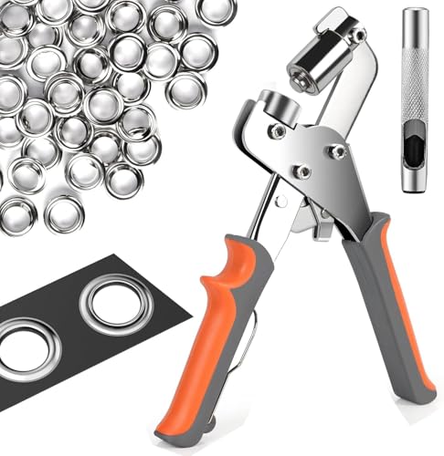 Ösenzange für planen & stoffe - Profi Ösenzange mit 300 Ösen (Ø 6mm), Magnetische Ösenstanze aus Kohlenstoffstahl für Perfekt für Leder, Gürtel, Awnings, Stoffe von Bibykivn
