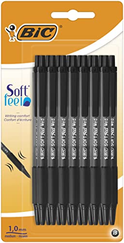 Bic Soft Feel Click Grip Kugelschreiber, 1,0 mm Druckspitze, Soft-Touch-Gummigriff, Schwarz, 15 Stück von Bic