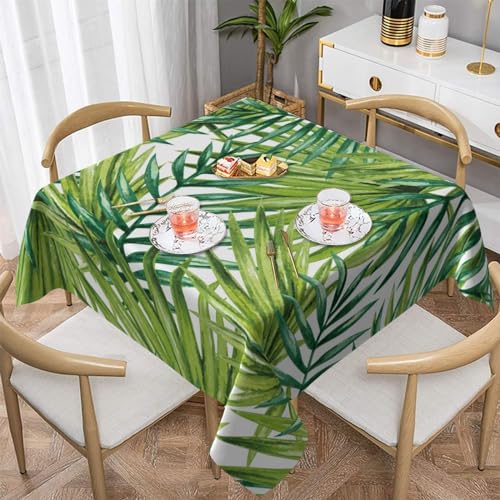 Bictucem Quadratische Tischdecke, 137,2 x 137,2 cm, tropische Blätter, Palme, Polyester, Tischdecke für den Innenbereich, Urlaub, Familienbankett und Terrasse von Bictucem