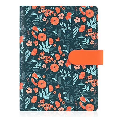 Persönlicher Organizer mit Blumenmuster, PU-Leder, nachfüllbar, A5-Tagebuch, Folio-Portfolio, 6-Ringbuch-Organizer mit magnetischem Schnallenverschluss, Dunkelblau Persönlicher Organizer mit Blumenmuster, PU-Leder, nachfüllbar, A5-Tagebuch, Folio-Portfolio, 6-Ringbuch-Organizer mit magnetischem Schnallenverschluss, Dunkelblau von Bidponds