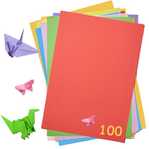100 Blatt A4 Premium Farbpapier, Tonpapier A4 Bunt, 10 Arten bunter Origami, Poster, Scrapbooks, perfekt für Kunsthandwerk, Büro und Schreibwaren, Kindergarten von BieFuSin