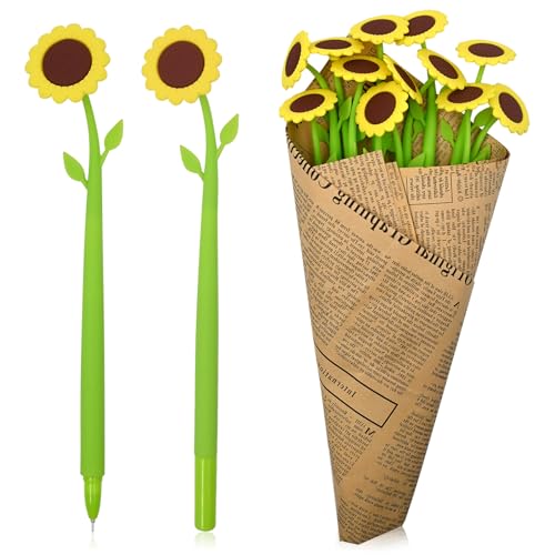 12 PCS Sonnenblume Kugelschreiber,Lustige Stifte,Silikon Pflanzen geformte Stift,Blumen Kugelschreiber,Niedliche Blumen Stifte Bulk für Frauen Lehrer Schüler Kinder Mädchen,0.38mm schwarze Gel Tinte von BieFuSin
