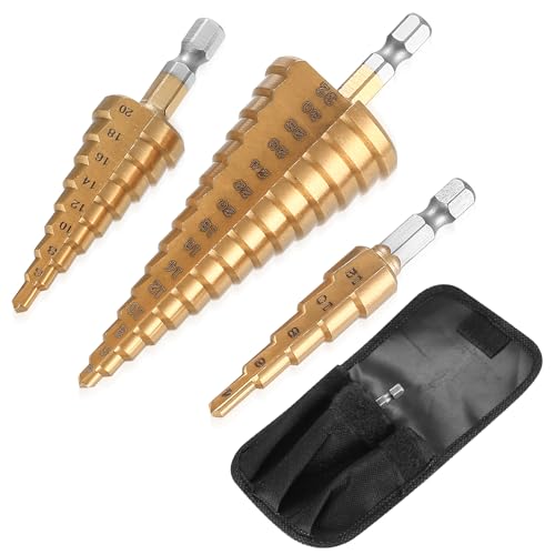 BieMian 3 STK HSS Stufenbohrer Metallbohrer Kegelbohrer Set, 4-12mm 4-20mm 4-32mm Schälbohrer Set Profi Lochbohrer für Holz Kunststoffbohrer Lochfräser Blechbohrer von BieMian